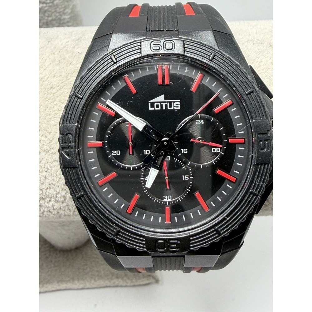 Lotus 18185 Mens Chronograph Watch New Battery 46MM 8.5" Rubber Band‎